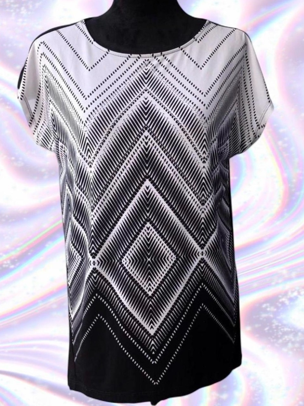 Chico's Black & White Geometric Sleeveless Blouse Tank
